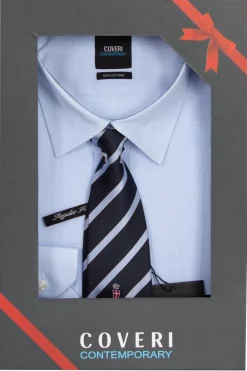 Camicia cielo collo classico con cravatta regimental in scatola regalo