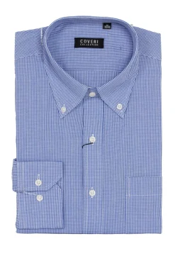 Camicia classica a quadri in puro cotone con button down