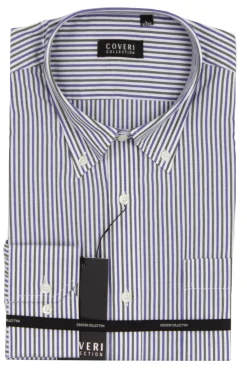 Camicia classica a righe in puro cotone con button down