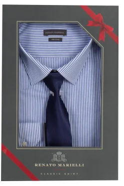 Camicia classica collo classico a righe con cravatta in scatola