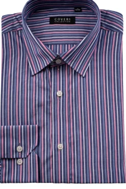 Camicia classica collo italiano in puro cotone fantasia a righe