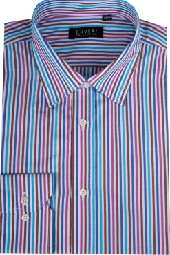 Camicia classica collo italiano in puro cotone fantasia a righe