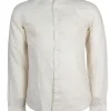 Camicia collo coreana in puro lino tinta unita