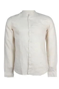 Camicia collo coreana in puro lino tinta unita