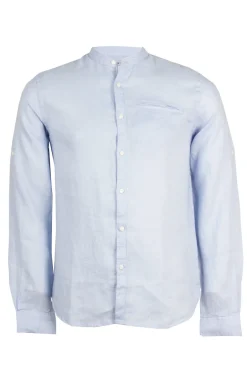 Camicia collo coreana in puro lino tinta unita