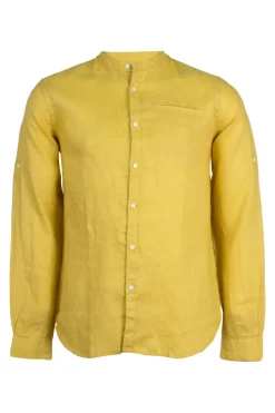 Camicia collo coreana in puro lino tinta unita