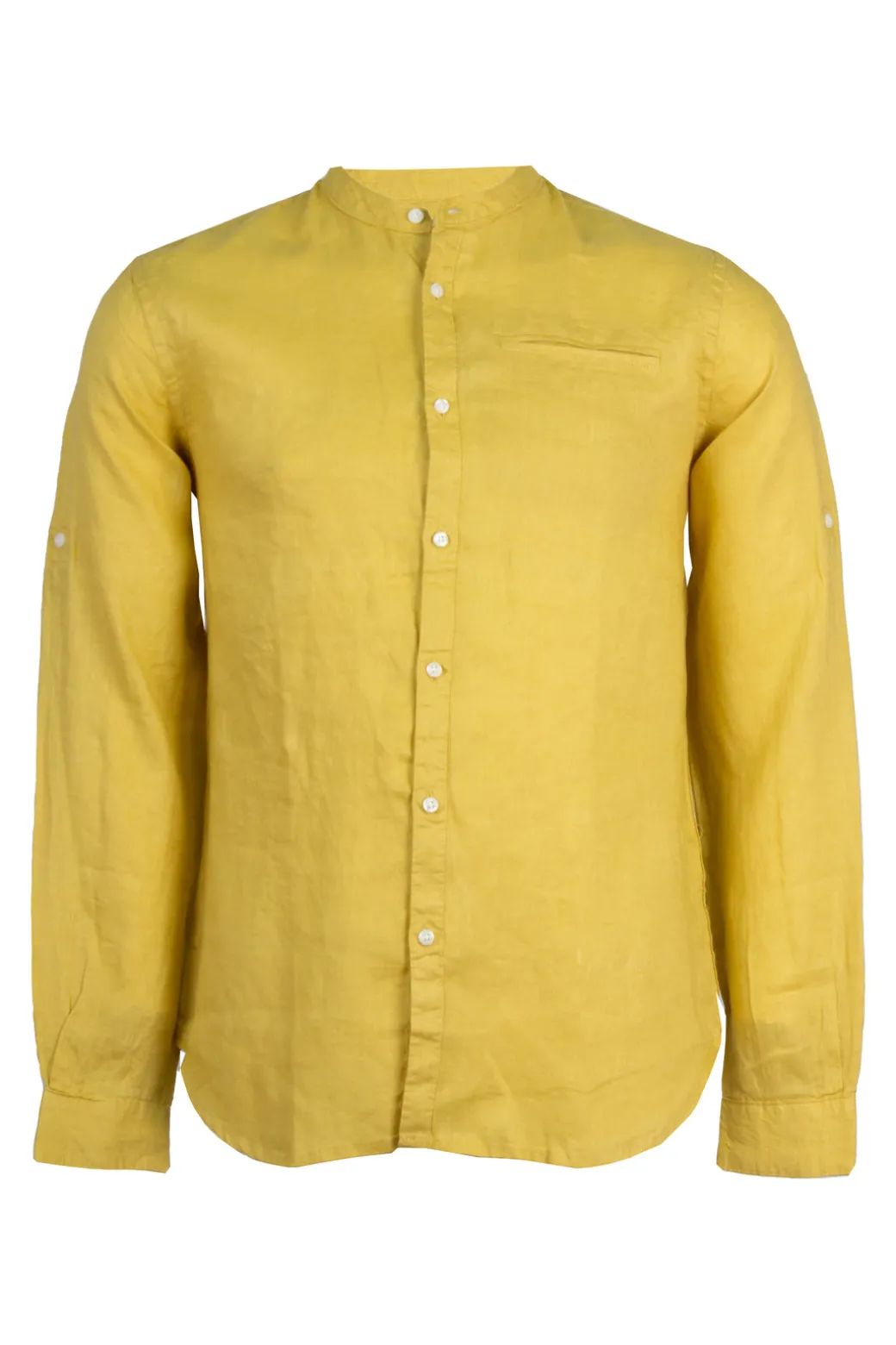 Camicia collo coreana in puro lino tinta unita