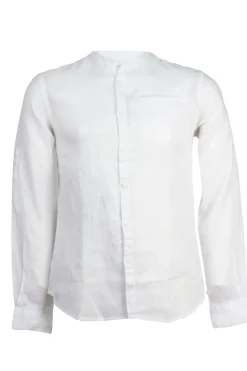 Camicia collo coreana in puro lino tinta unita