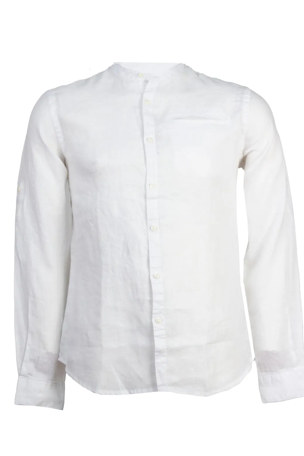 Camicia collo coreana in puro lino tinta unita
