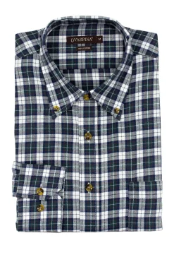 Camicia in flanella rasata a quadri grigio verde e bianco