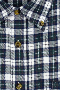 Camicia in flanella rasata a quadri grigio verde e bianco