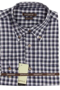 Camicia in flanella rasata a quadretti blu e grigio