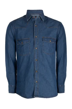 Camicia jeans con bottoni in osso e doppio taschino sul petto