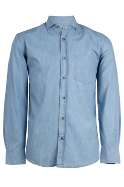 Camicia jeans con collo francese e taschino sul petto