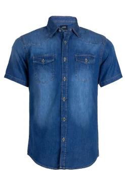 Camicia jeans manica corta con doppio taschino