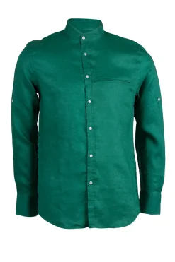 Camicia lino uomo taglia comoda con collo coreano