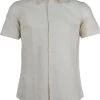 Camicia manica corta in misto lino con logo ricamato ton sur ton