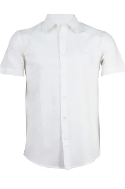Camicia manica corta in misto lino con logo ricamato ton sur ton