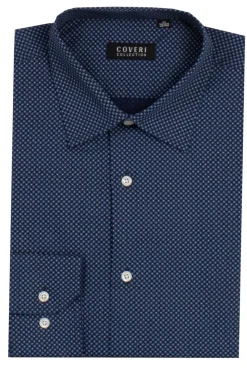 Camicia manica lunga in puro cotone microfantasia con vestibilità semi slim fit