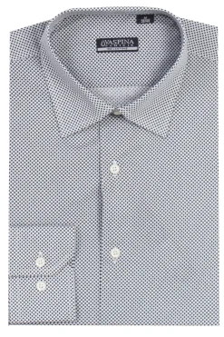Camicia manica lunga in puro cotone microfantasia con vestibilità regular fit