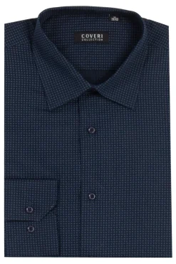Camicia manica lunga in puro cotone microfantasia con vestibilità semi slim fit
