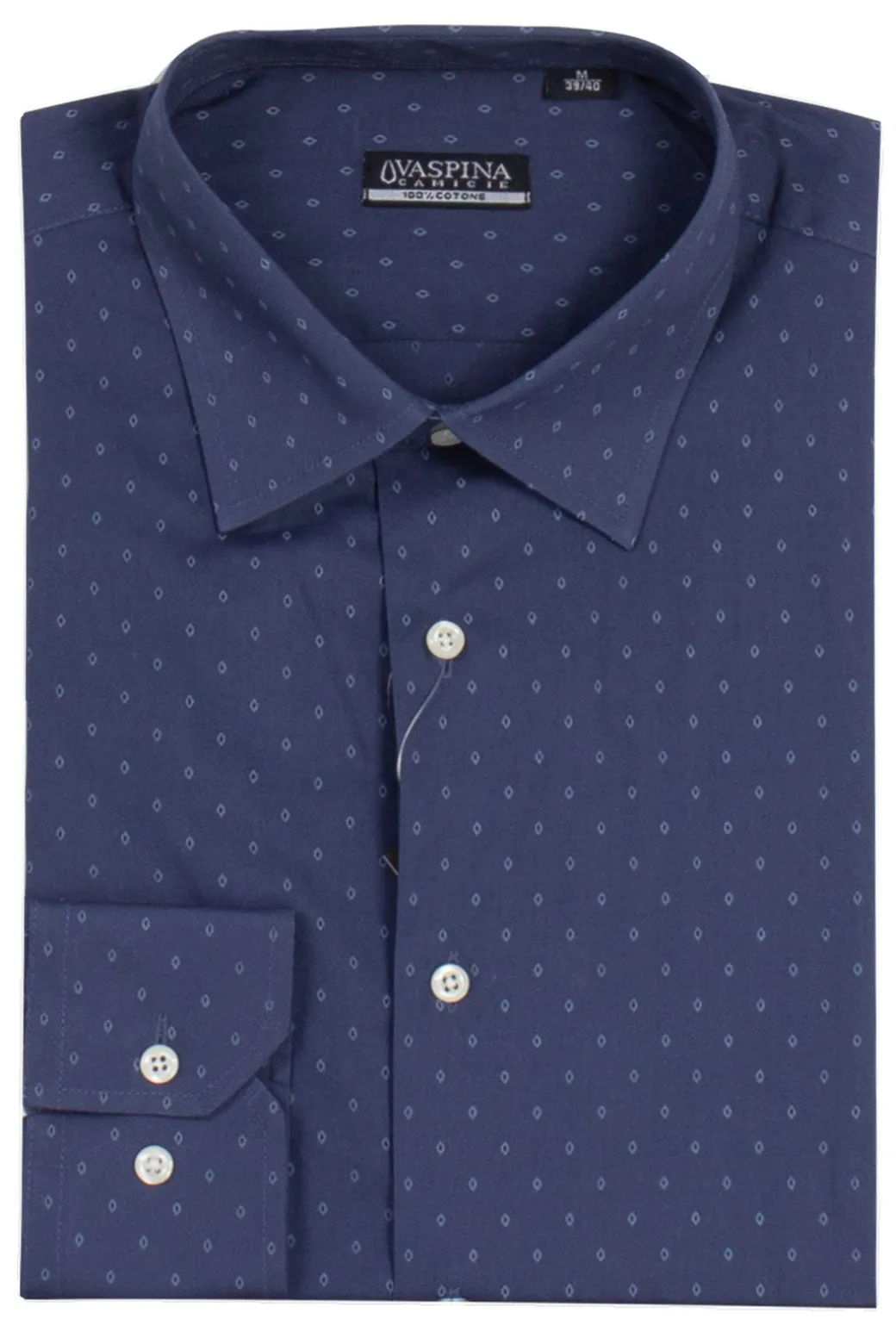 Camicia manica lunga in puro cotone microfantasia con vestibilità regular fit