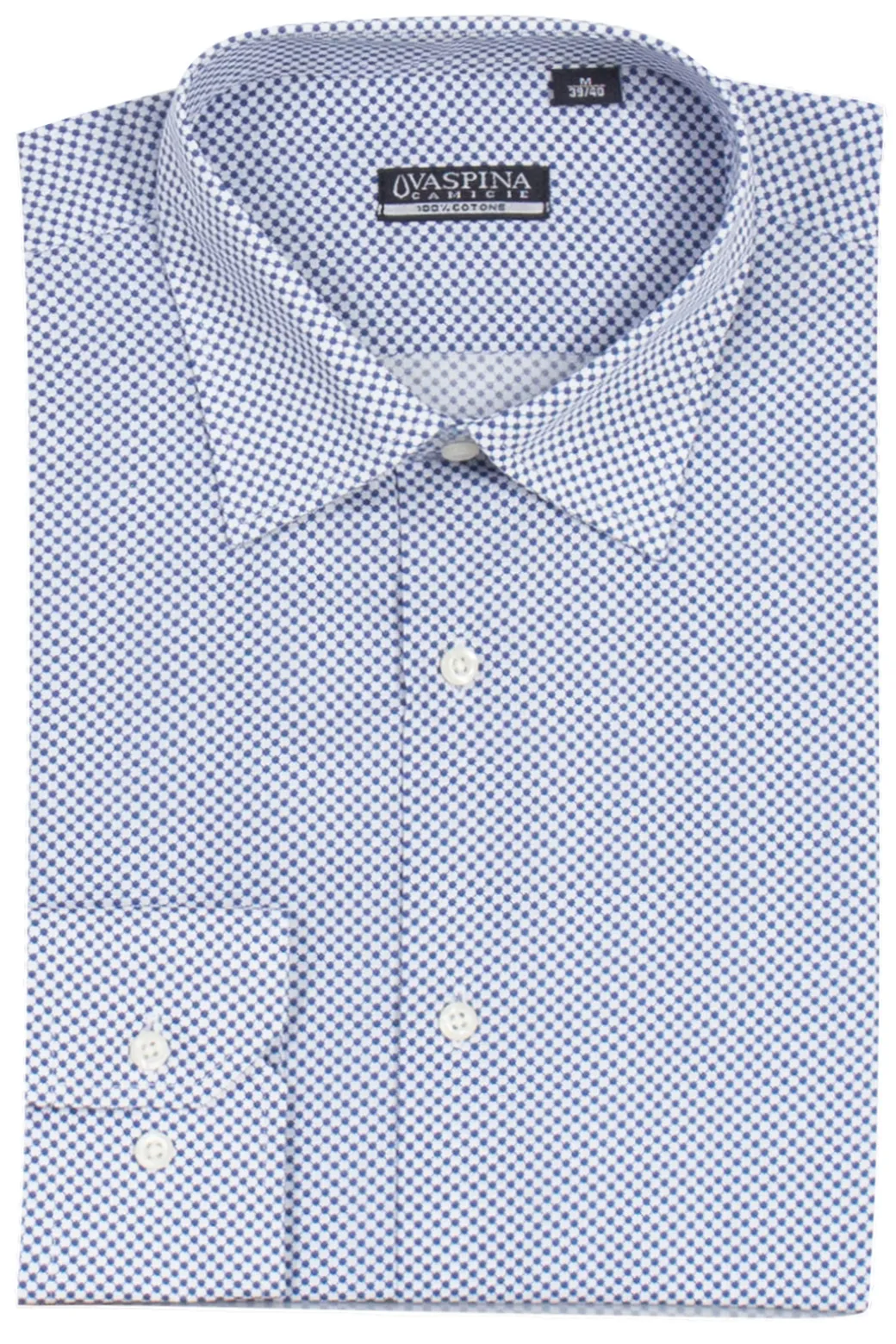 Camicia manica lunga in puro cotone microfantasia con vestibilità regular fit