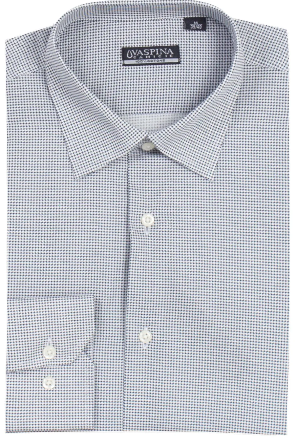 Camicia manica lunga in puro cotone microfantasia con vestibilità regular fit