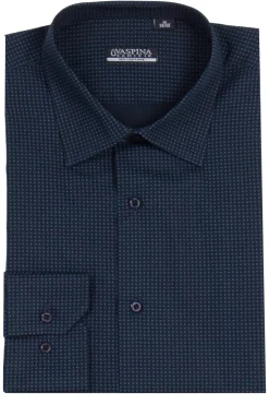 Camicia manica lunga in puro cotone microfantasia con vestibilità regular fit