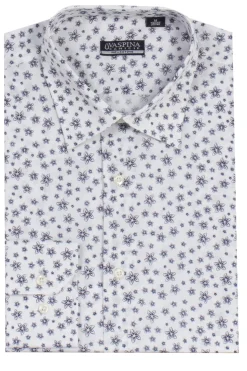 Camicia manica lunga in puro cotone microfantasia con vestibilità regular fit