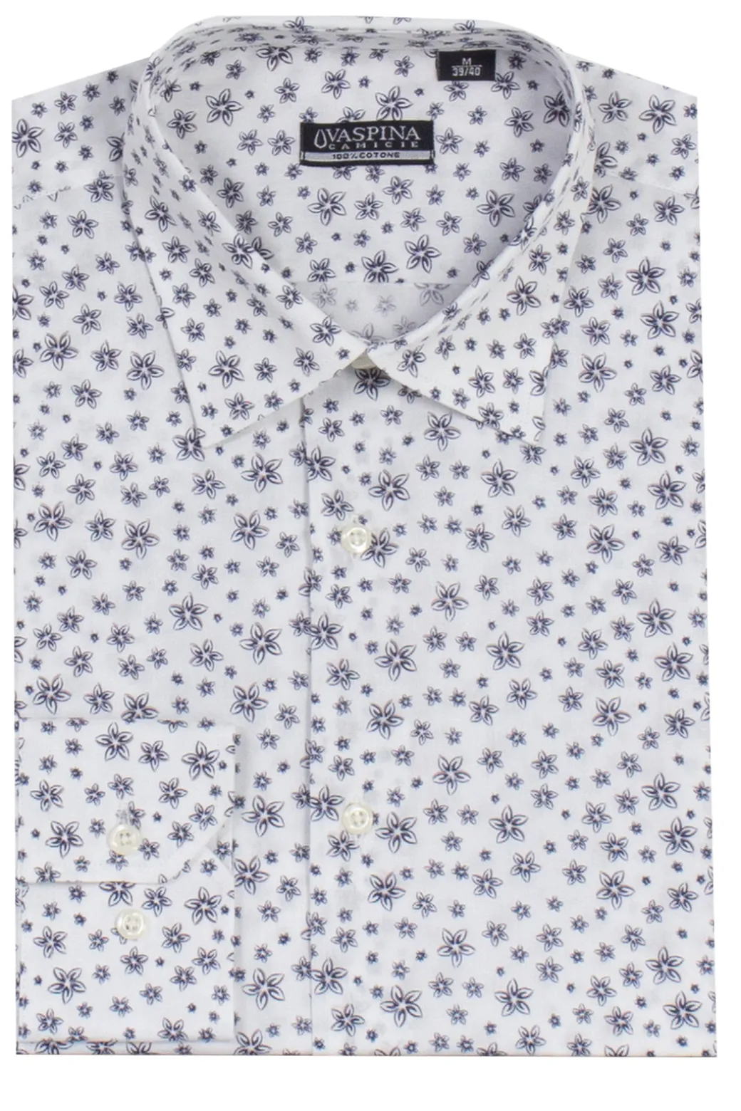 Camicia manica lunga in puro cotone microfantasia con vestibilità regular fit
