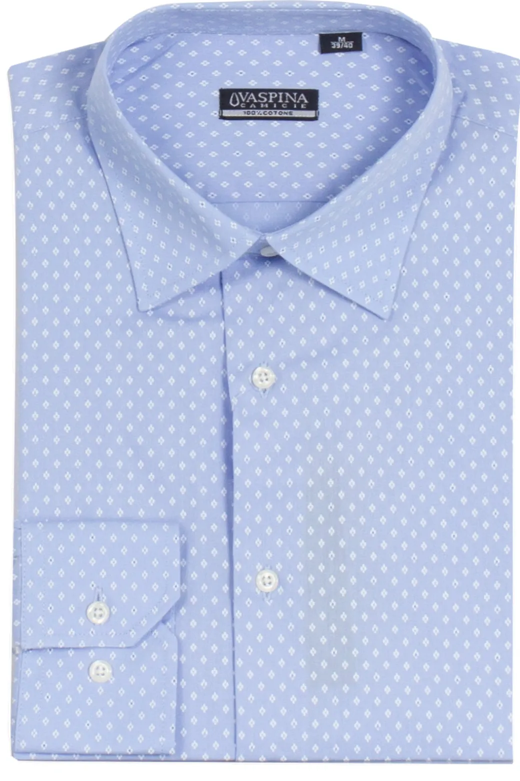 Camicia manica lunga in puro cotone microfantasia con vestibilità regular fit
