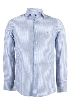 Camicia rigata in misto lino colletto classico