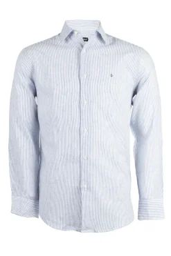 Camicia rigata in misto lino colletto classico