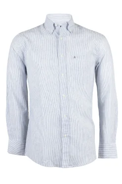 Camicia rigata in misto lino button down