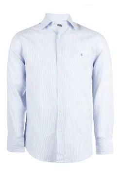 Camicia rigata in misto lino colletto classico