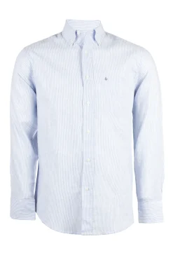 Camicia rigata in misto lino button down