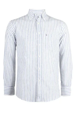 Camicia rigata in misto lino colletto classico