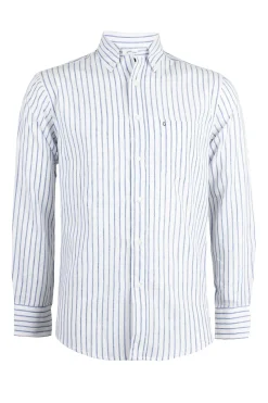 Camicia rigata in misto lino button down
