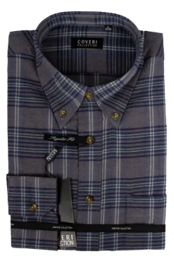 Camicia scozzese uomo button down in flanella rasata