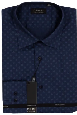 Camicia semi slim fit in puro cotone microfantasia