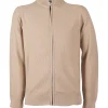 Cardigan full zip con collo alto in puro cotone chicco di riso e doppia tasca laterale