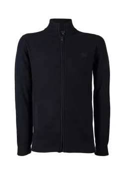 Cardigan full zip con collo alto in puro cotone chicco di riso e doppia tasca laterale
