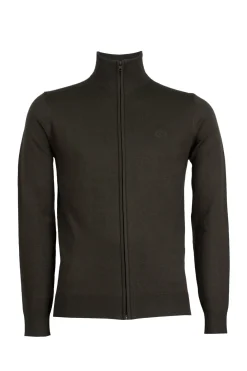 Cardigan in misto lana zip intera con logo ricamato sul petto