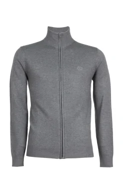 Cardigan in misto lana zip intera con logo ricamato sul petto