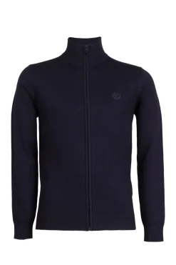 Cardigan in misto lana zip intera con logo ricamato sul petto