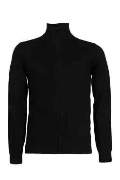 Cardigan in misto lana zip intera con logo ricamato sul petto