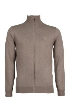 Cardigan in misto lana zip intera con logo ricamato sul petto