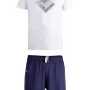 Completo con t-shirt con stampa e pantaloncino con logo ricamato