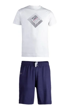 Completo con t-shirt con stampa e pantaloncino con logo ricamato